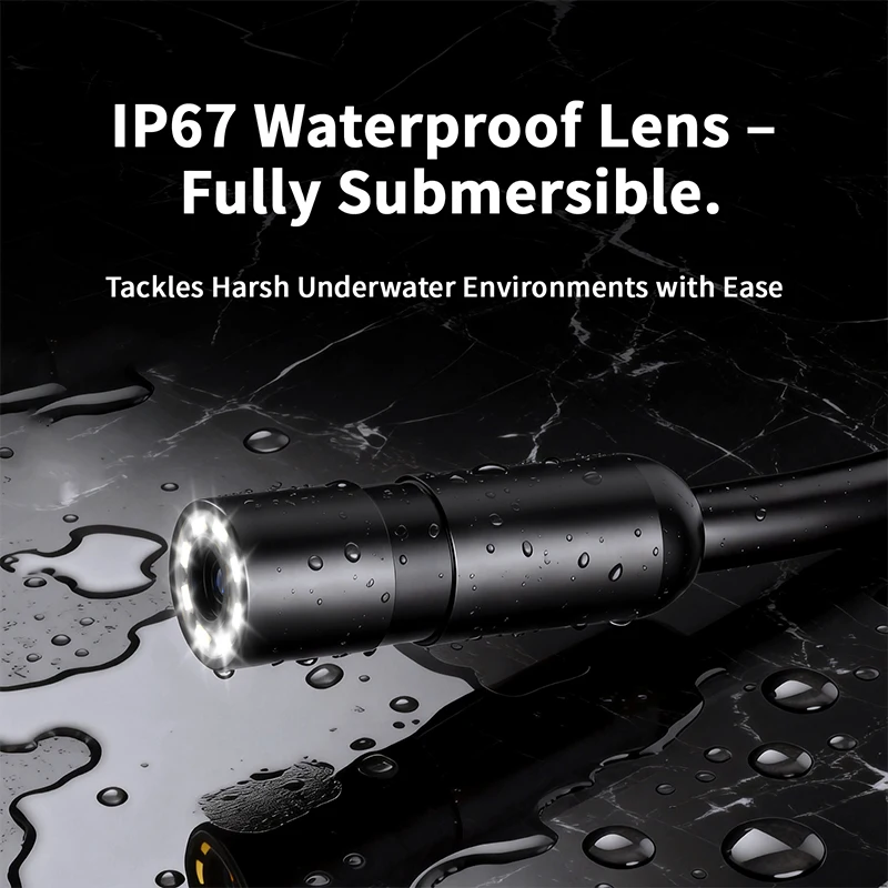 2.4'' IPS Screen Industrial Endoscope 8MM Probe 8LEDs Car Inspection Borescope Waterproof Plumbing Camera 5M Rigid Cable