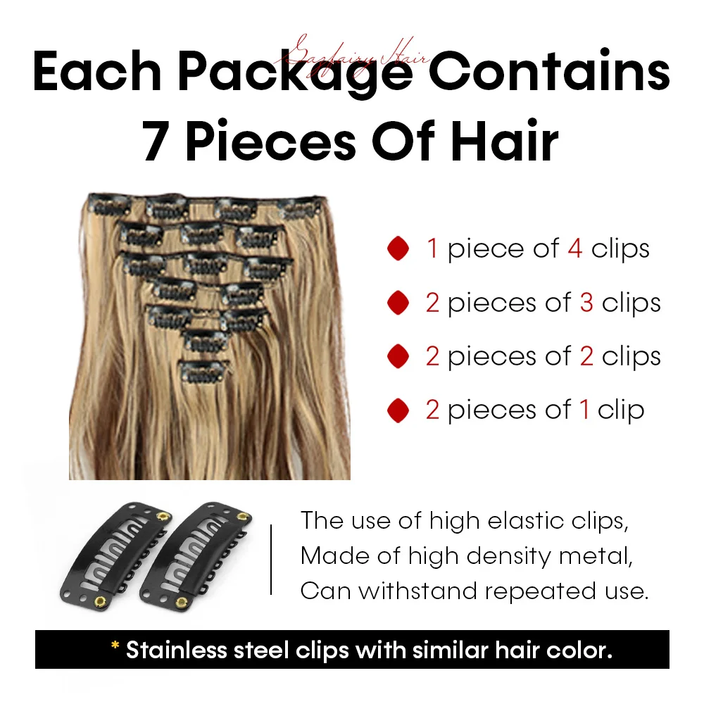 Synthetic Hairpiece 7pcs/Set Long Wavy Hair Extension High Temperature 22inch Clip in Synthetic Hair Extensions for Women