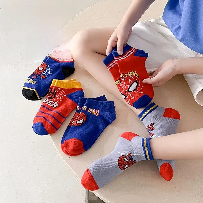 5 par skarpet dziecięcych Spiderman Anime Kids Boys Short Sock Kawaii Child Cartoon Baby Summer Spring Boat Socks Kids Gift 1-12Y — zdjęcie 2