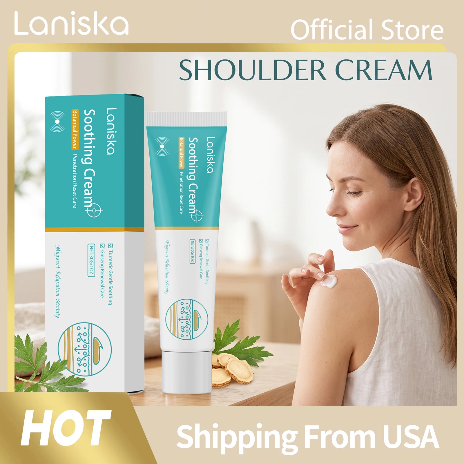Laniska Shoulder Relief Cream Eliminate Soreness Discomfort Penetrate Soothing Moisturizing Non Greasy Herbal Cooling Body Cream