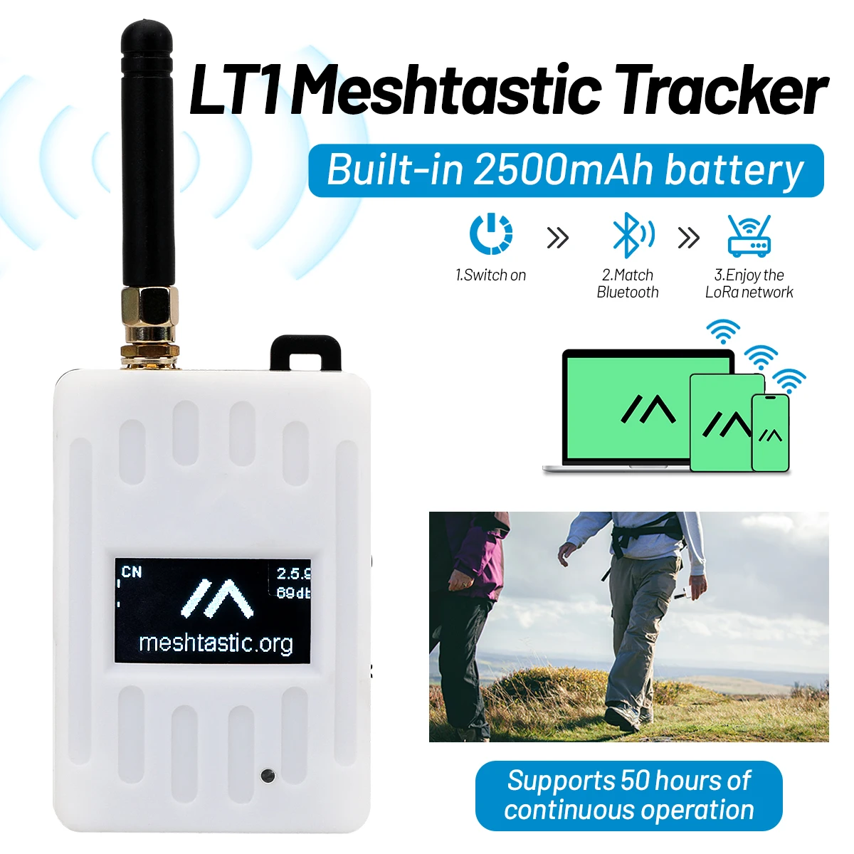 

LT1 Meshtastic Tracker Hand Radio Deployable Lora Node Repeater SX1262 NRF52840 LoRawan GPS Tracker Location Movable Bluetooth