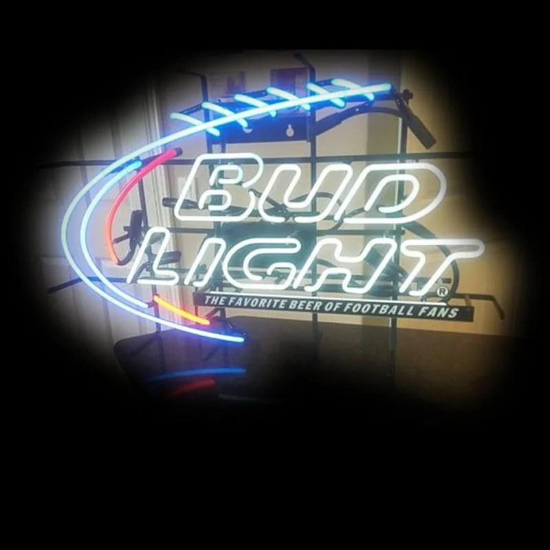 

Neon Sign Collectible Bud Light Neon Bulb Sign Anime Football Fans Inside Print Board Vintage Neon Beer Club Fill Gas Glass Lamp