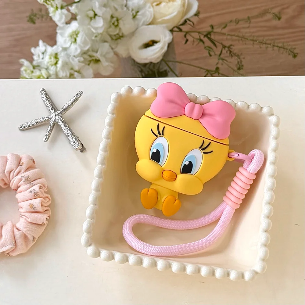 New Fashion 3D Cute Yellow Cartoon Earphone Case For Apple Airpods 1 2 3 4 Pro2 Pro3 Kawaii Anti-Fall Protective Case With Charm