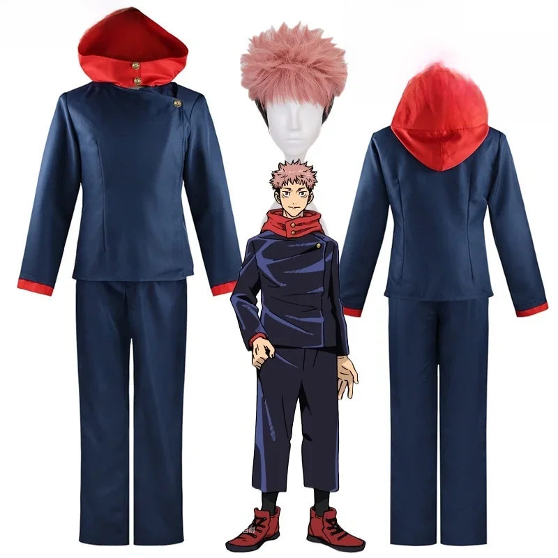 Itadori Yuji Cosplay Anime Jujutsu JJK Itadori Yuji Cosplay Kostuum Pruik Jas Broek Uniform Halloween Kostuums - afbeelding 2
