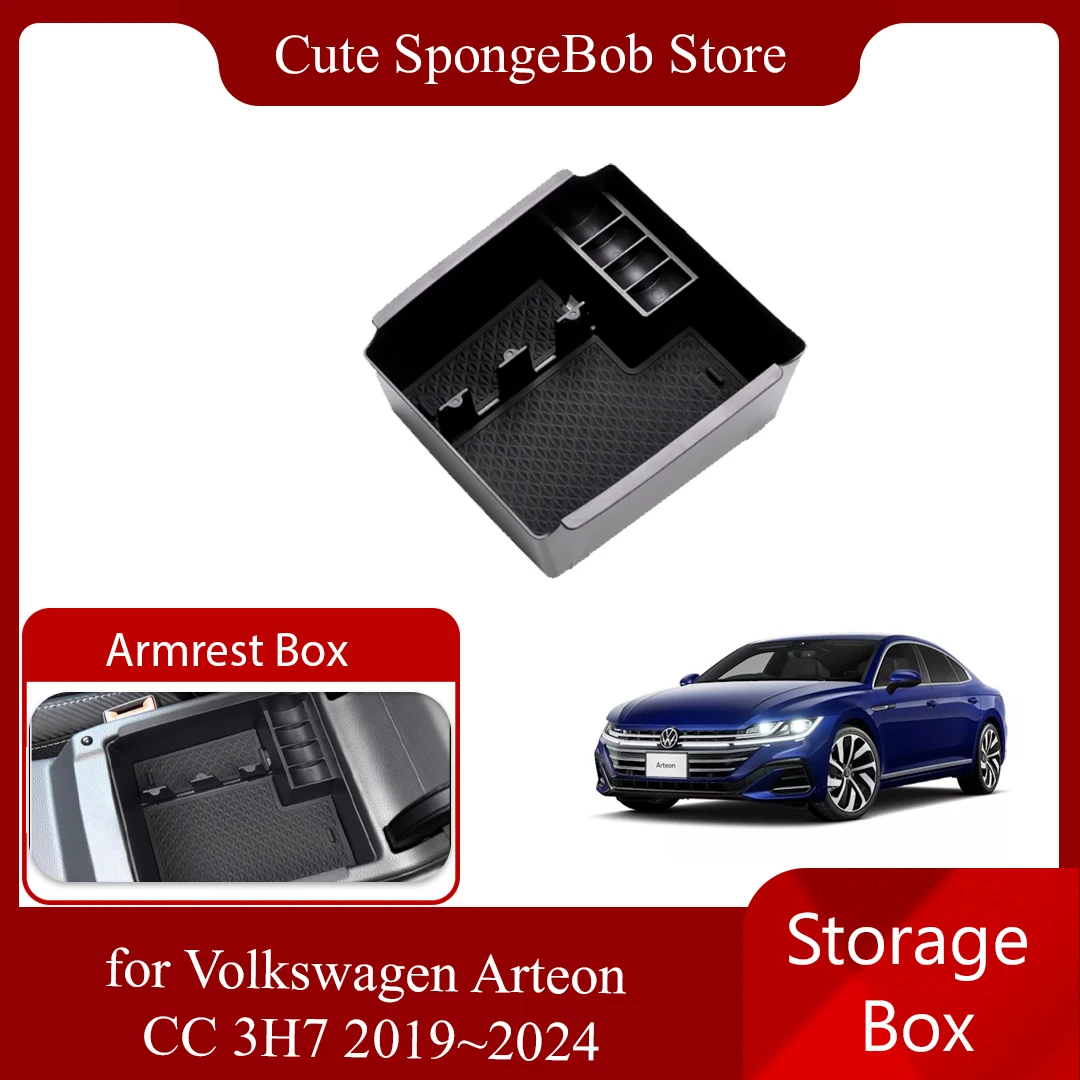Car Storage Box for Volkswagen VW Arteon CC 3H7 2019~2024 2020 ABS Armrest Central Console Organizer Tray Shelf Part Accessories