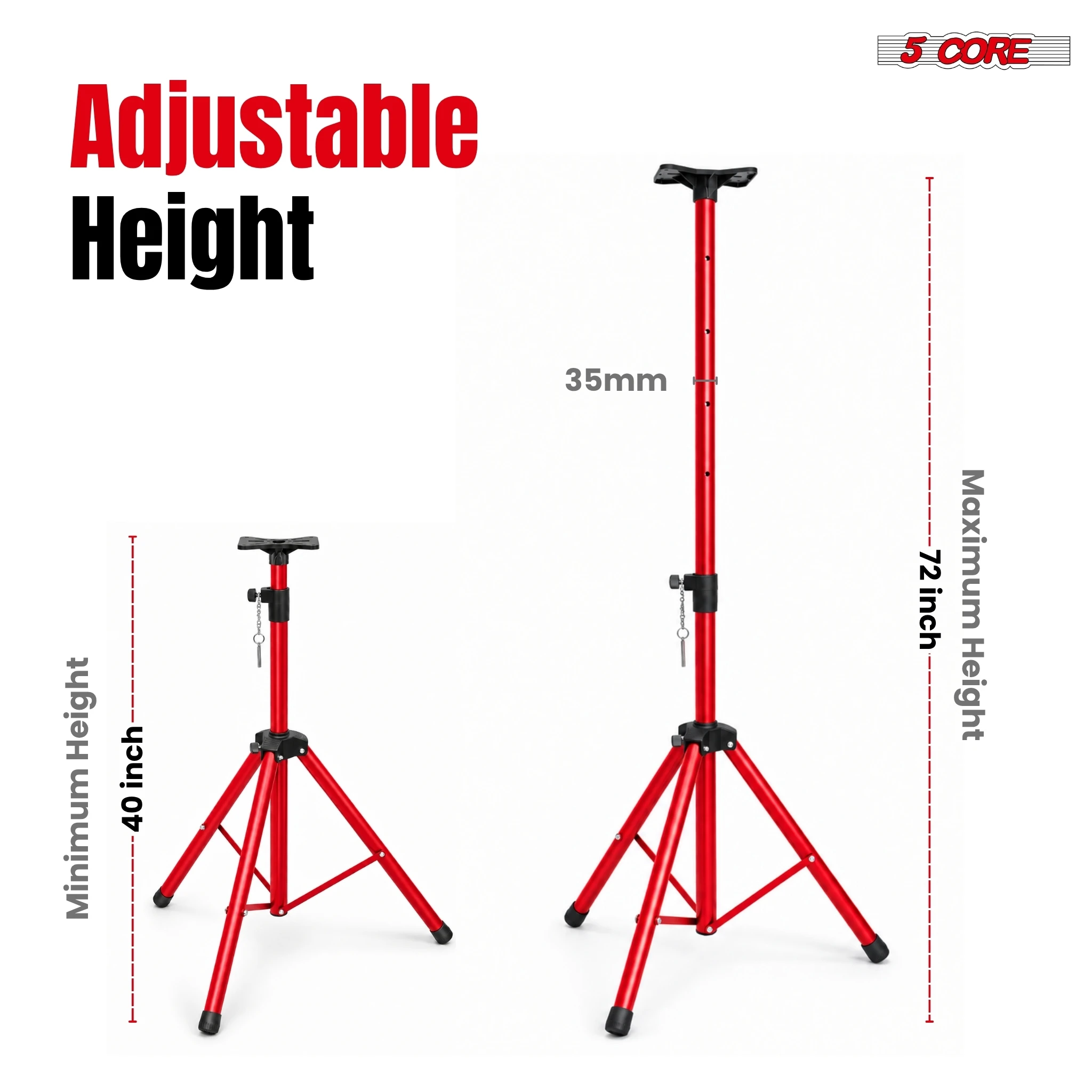 5 Core Speaker Stand Tripod Tall Adjustable 72 Inch DJ Pole Mount Studio Monitor Stands SS HD 1 PK RED BAG