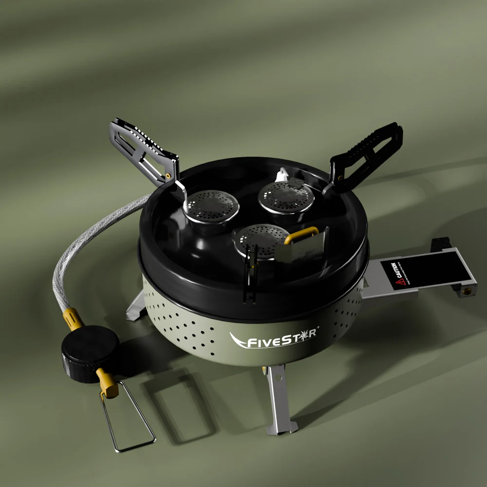 Quemador de Camping FiveStar de 3 Wed, estufa de manguera de gas Iso portátil de alto giro, color caqui, verde