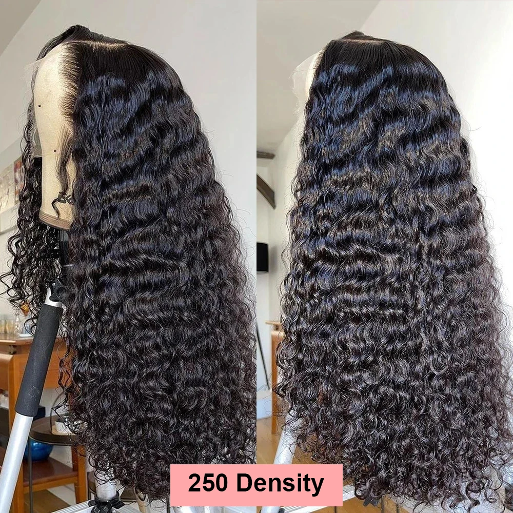 30 40 Inch 250 Density 13x6 HD Deep Wave Lace Frontal Wig Preplucked Brazilian Water Wave Curly Wig High Quality 100% Human Hair