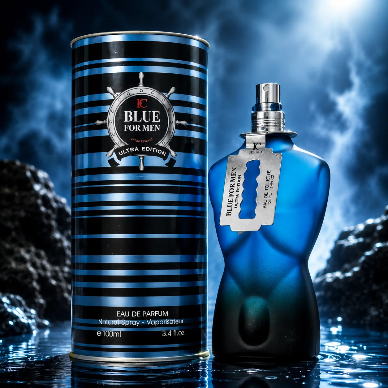 Blue For Men Ultra Edition 100 ml - Fragrance Couture. Eau de Parfum mit einem frischen, holzigen und aromatischen Duft, der Zitrus- und Würzennoten sowie eine elegante, maskuline Basis enthält.