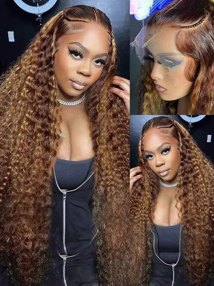 MELODIE 200 Density 13x6 HD Highlight Honey Blonde Lace Front Wig 30 Inch Curly Human Hair Wigs 13x4 Deep Wave Lace Frontal Wig