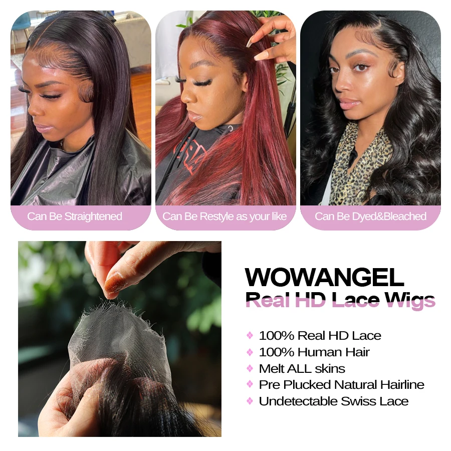 Wow Angel-HD Lace Front Perucas, 34 ", Hetero, Derreter Skins, 13x6, Cabelo Humano, Cabelo Virgem, Pré Arrancado, Glueless