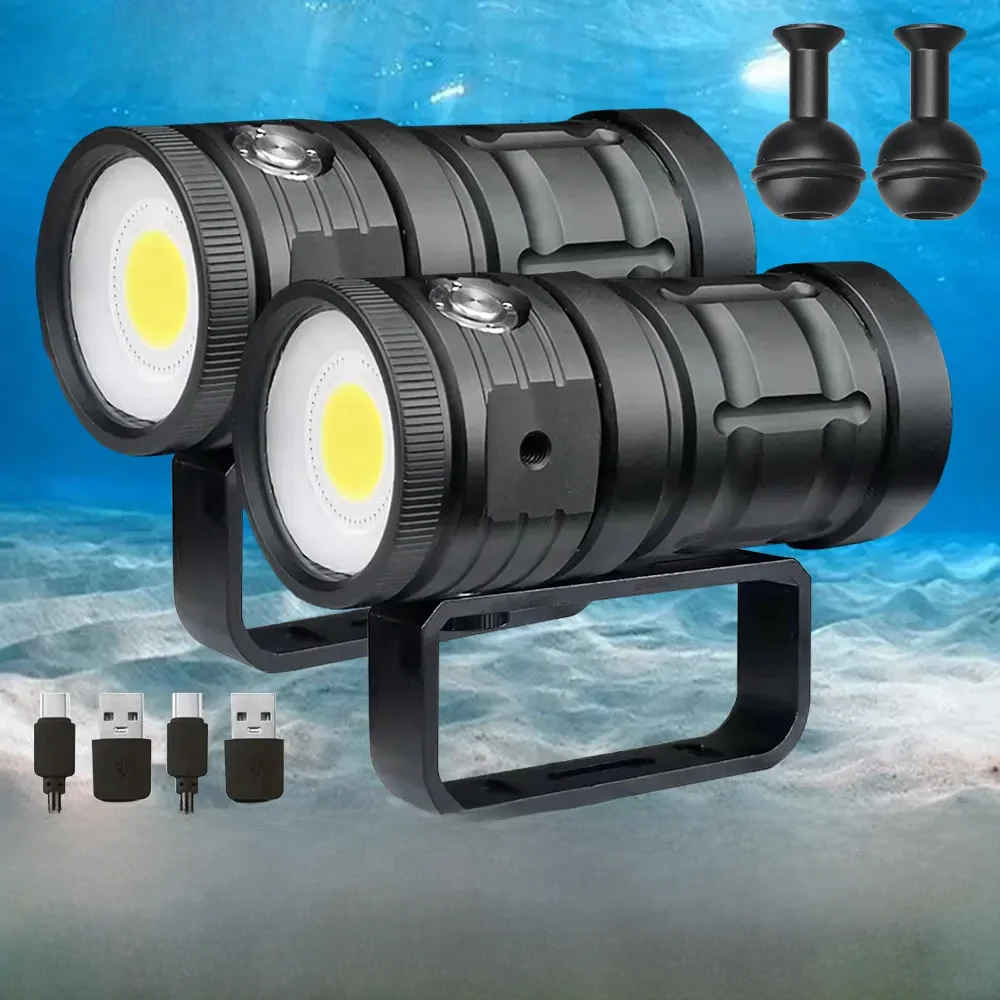 Professionele LED Zaklamp Duiken 18000LM COB Tactische Zaklamp IPX8 Waterdichte Glare Video Camera Licht Wit Blauw Rood Invullicht - afbeelding 2