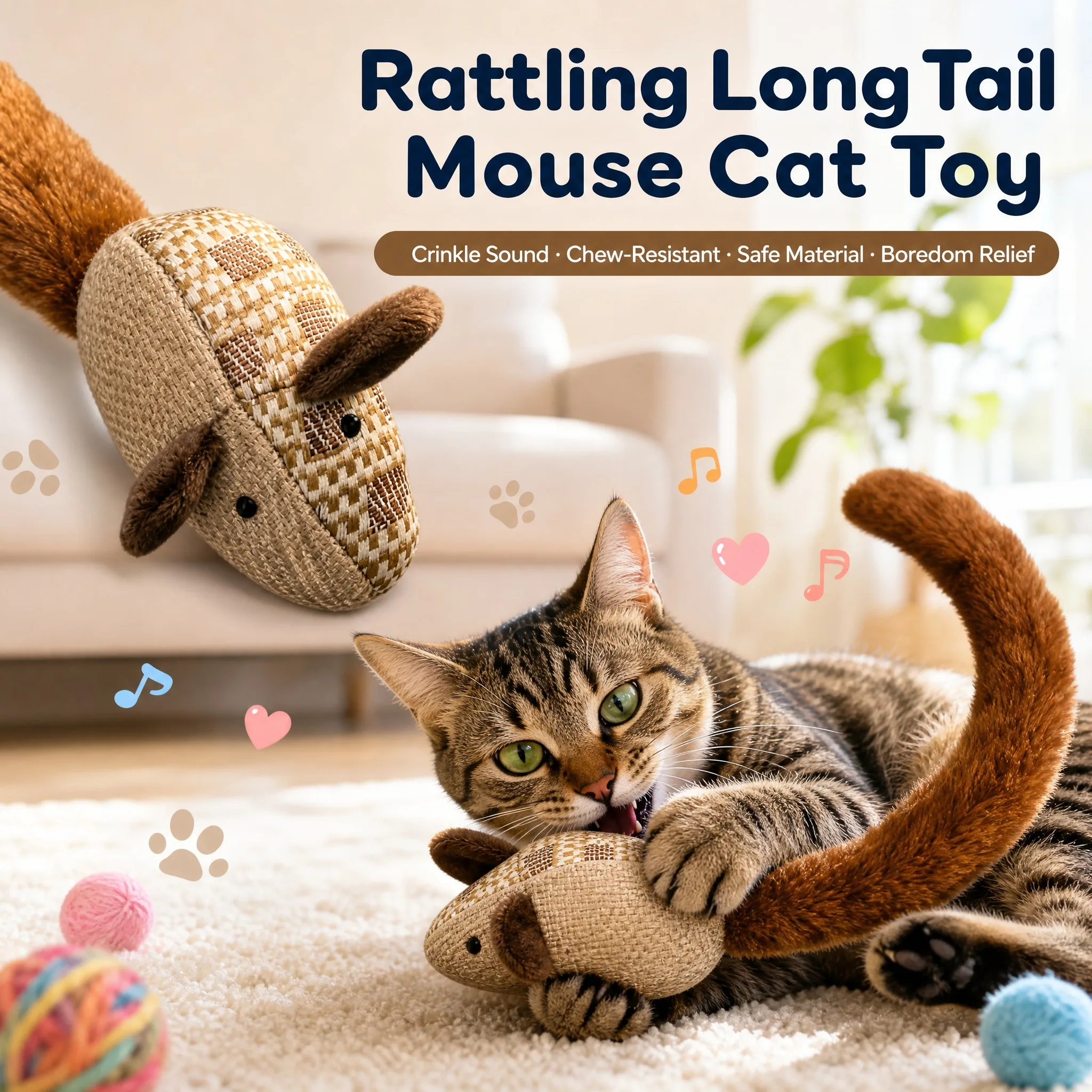 Cat Interactive Toys Funny Cat Teasing Toy Durable Kitten Self-Playing Kitten Toy Plush Mouse Cat toy Make Sounds Cat Toy