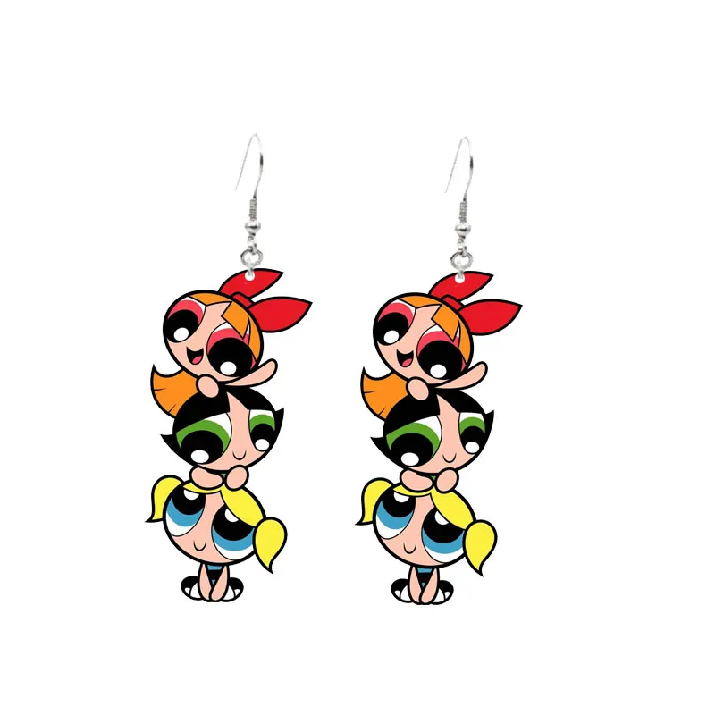 Cute Powerpuff Girls Earrings Blossom Bubbles Buttercup Powerpuff Girls Dangle Earrings Charm For Pendant Kids Adults Fans Gift