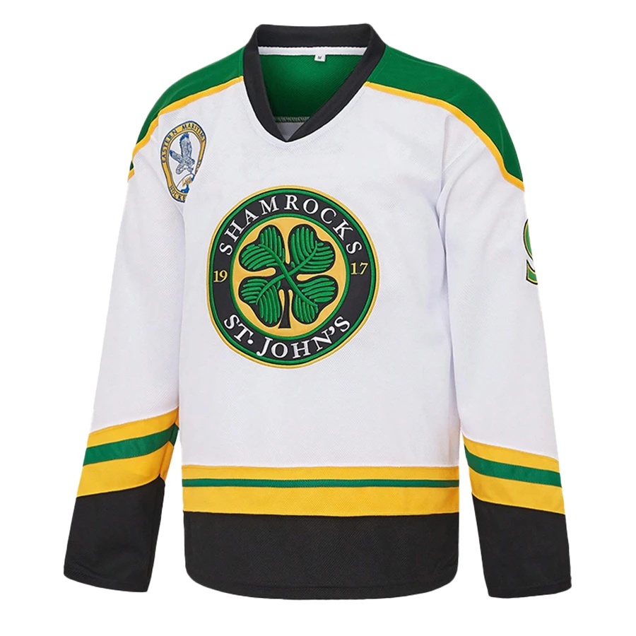 Unisex #3 Ross The BOSS Rhea's Shamrocks Stitched White Hockey Jersey with EMHL Patch,Sports Casual Hockey Uniform