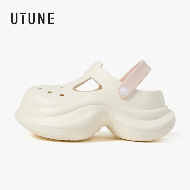 

UTUNE 9.5CM Thick-Soled Women's Height-Increasing Sandals EVA Soft Elastic Platform Rubber Slippers Lightweight Party Clogs
