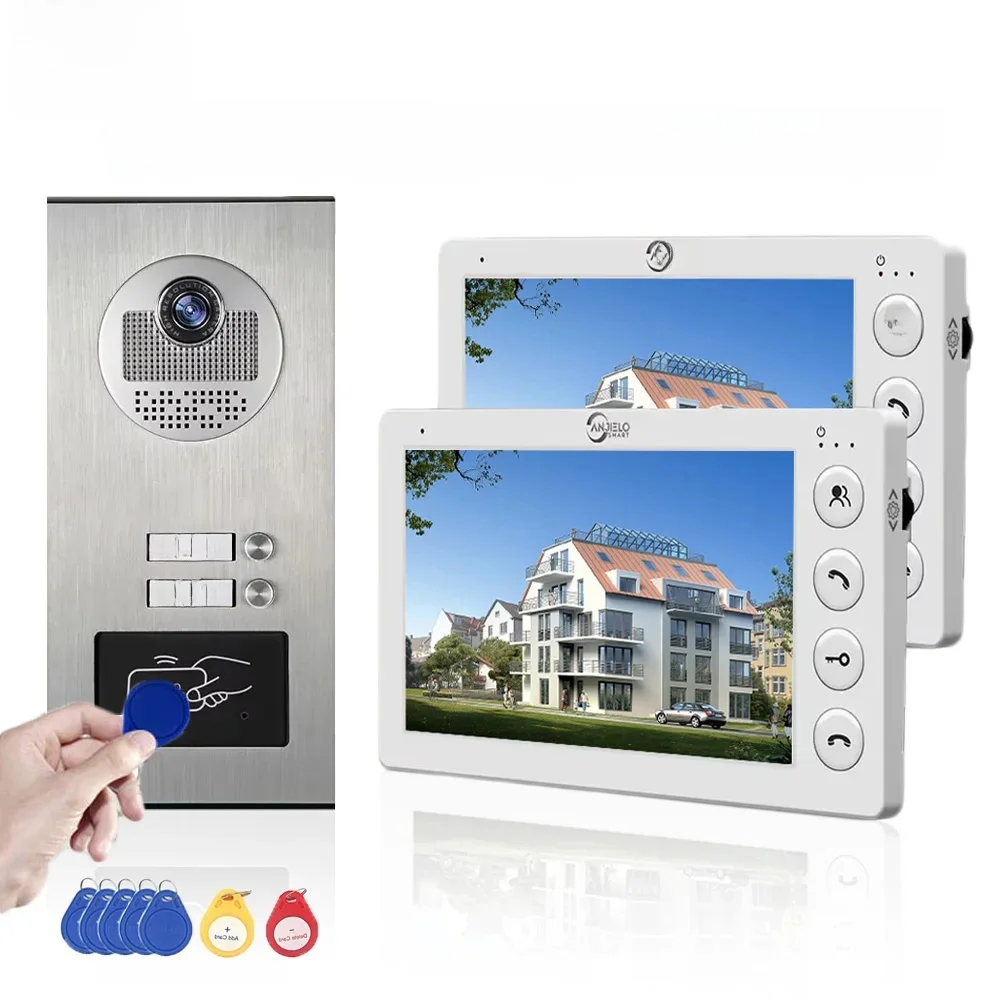 Anjielo 2/3/4 unité multi-appartements interphone vidéo sonnette avec carte RFID déverrouiller 7 pouces 4 fils système de visiophone