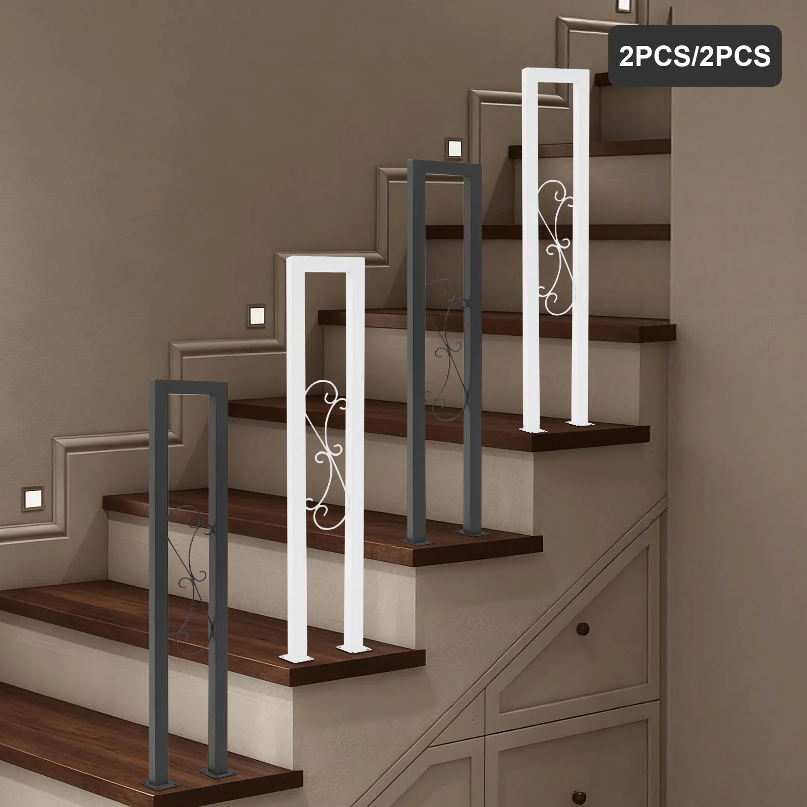 2 шт. белые/черные U-образные стальные поручни, промышленные кованые лестничные перила в помещении для крыльца, сада, лофта, коридора