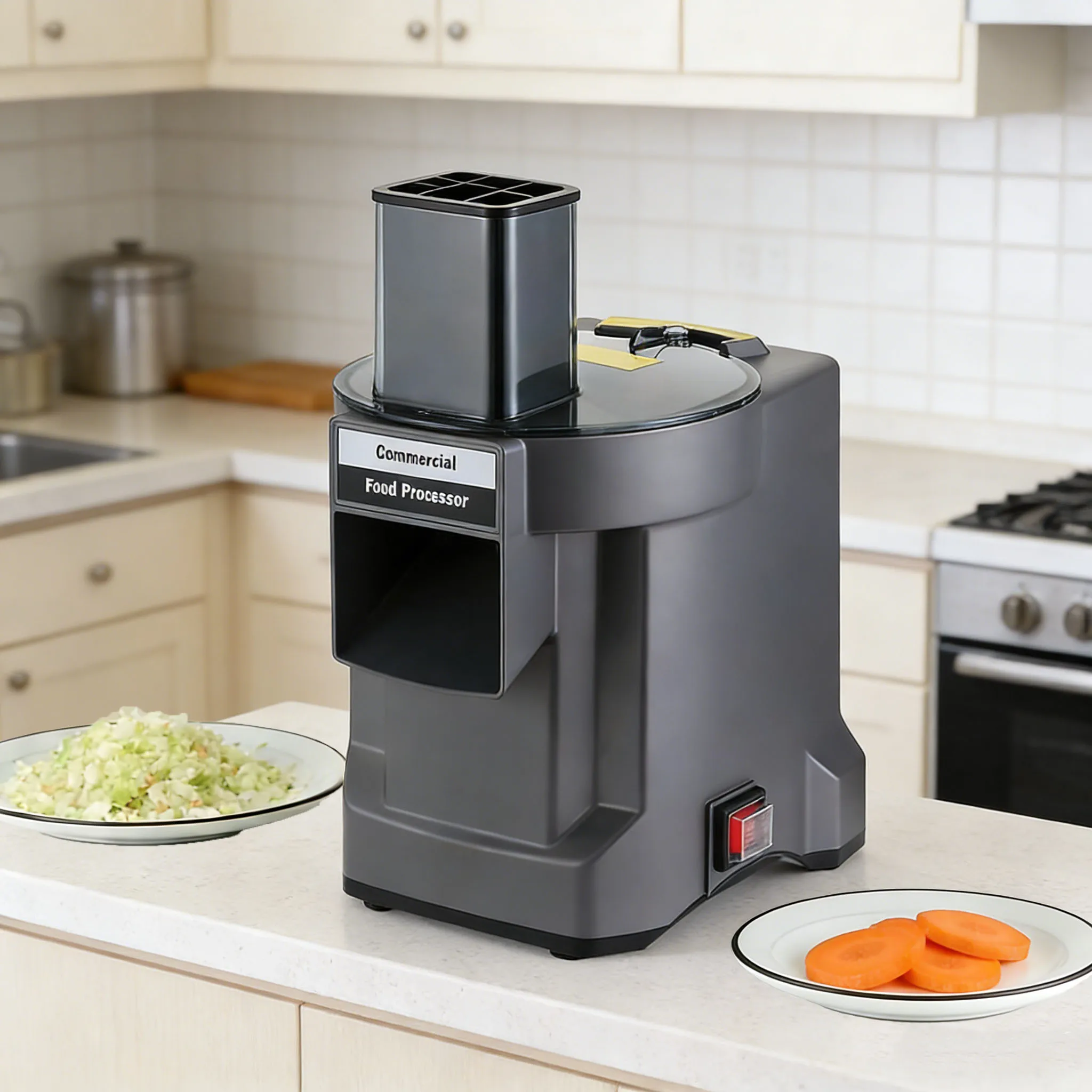 Hacheur de légumes électrique commercial 3 en 1, 100W avec corps en acier inoxydable, hachage, râpage et tranchage, facile à nettoyer