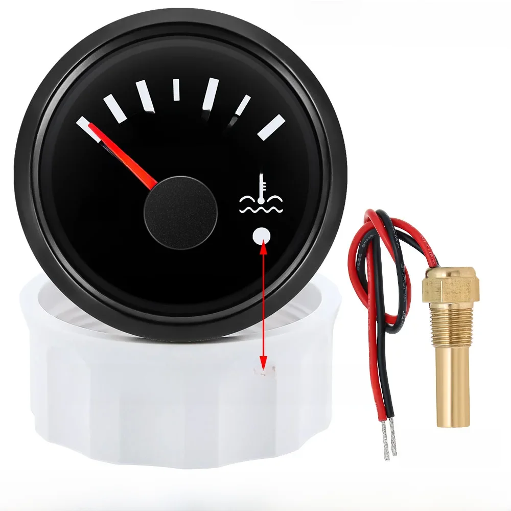 40~120 ℃   52mm wskaźnik temperatury wody + czujnik z alarmem błyskowym wodoodporny miernik temperatury wody z czerwonym światłem do łodzi samochodowej 12V 24V niestandardowe — zdjęcie 2