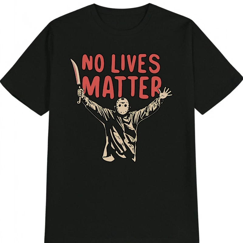 

Men's Casual Graphic T-Shirt NO LIVES MATTER Bold Print with Masked Figure Bloody Knife Design Round Neck Tee Statement Top for