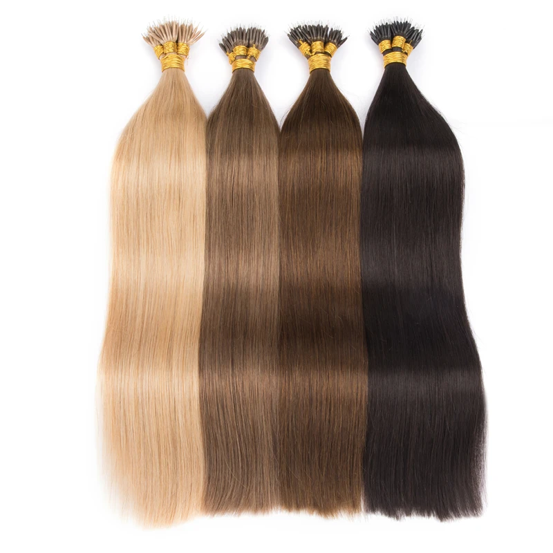 QHP Nano Rings Micro Beads 100% Brazilian Human Hair Extensions Remy Hair Brown Blonde Pure Color 50Strands 18-24 Inches