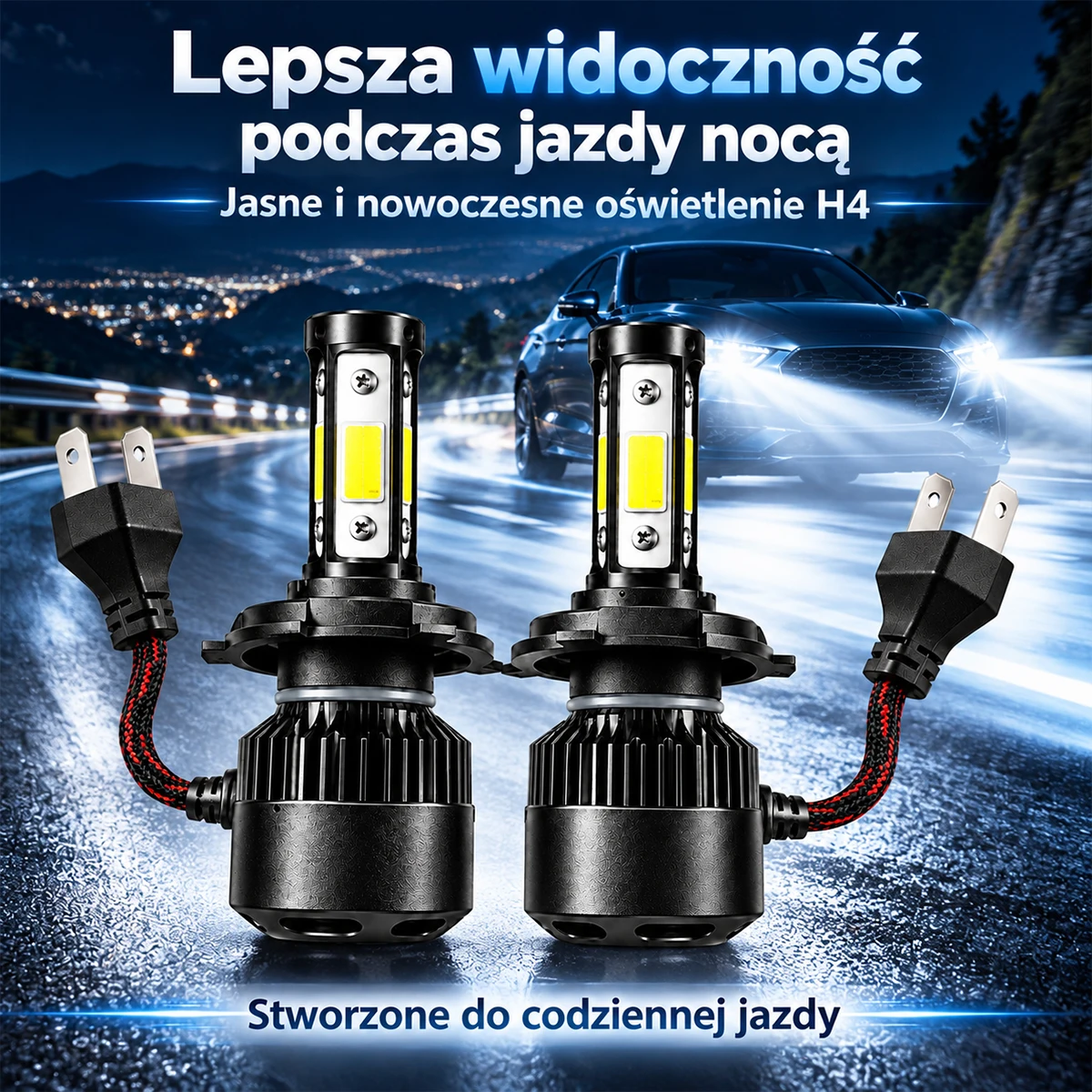 2 stuks 24W 12V H4 LED-lampen, 4-zijdige verlichting, groot- en dimlicht, aluminium behuizing, LED-autolampen.