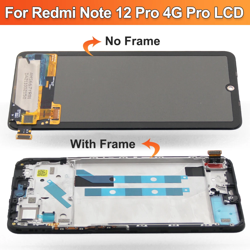 Screen for Xiaomi Redmi Note 12 Pro 4G ‎2209116AG 2209116AG Lcd Display Digital Touch Screen Assembly with Frame Replacement