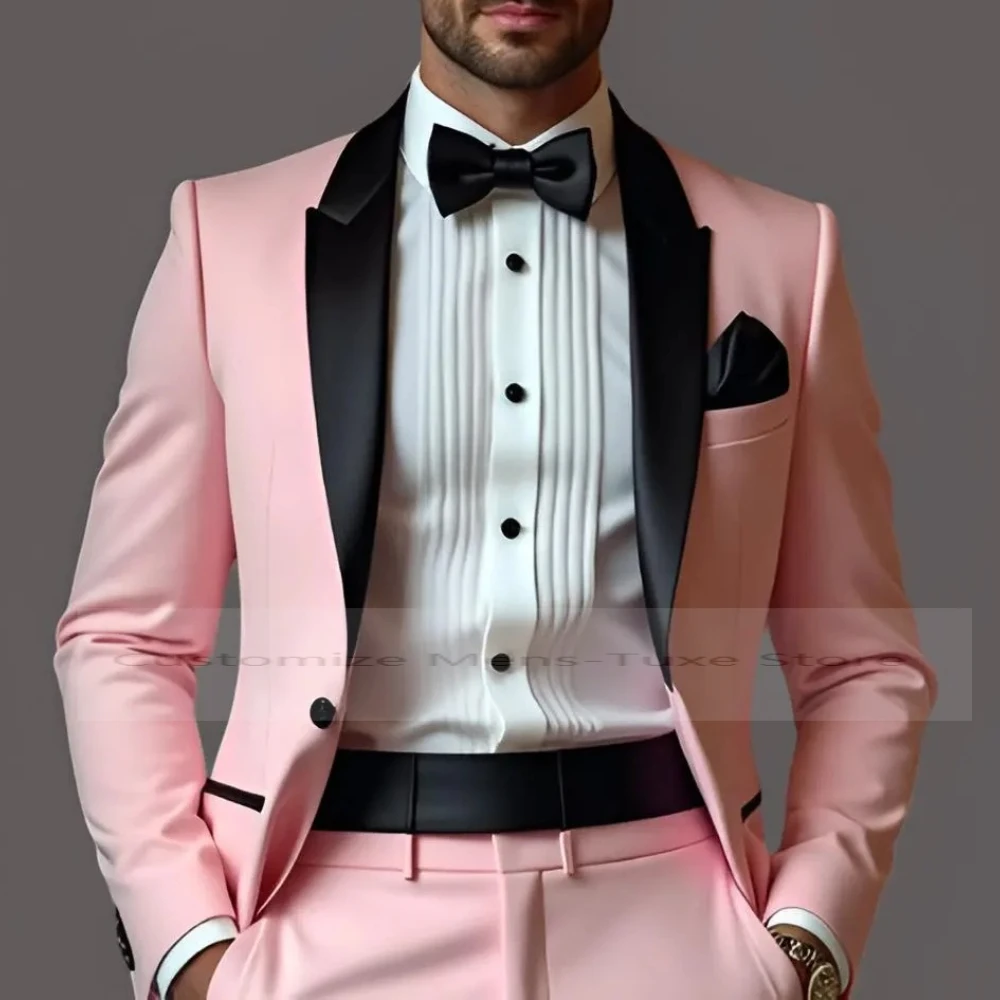

Новый розовый мужской костюм для жениха, жениха, свадебной вечеринки, выпускного вечера, деловые смокинги, комплект из 2 предметов, пиджак, брюки