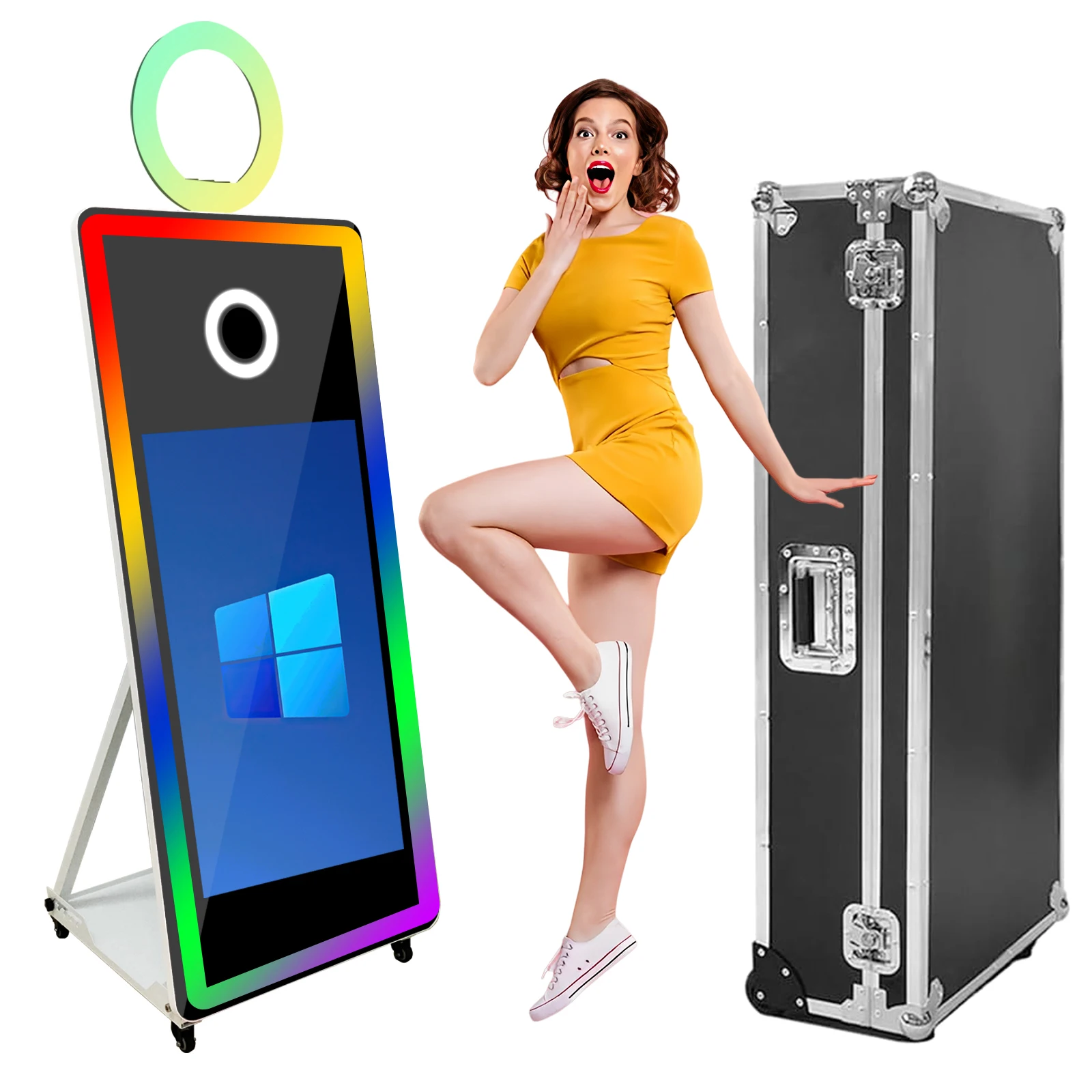 

65" Portable Mirror Photo Booth Selfie Photobooth with 32" 43" Touch Screen Magic Mirror Photobooth Machine for Party Rental