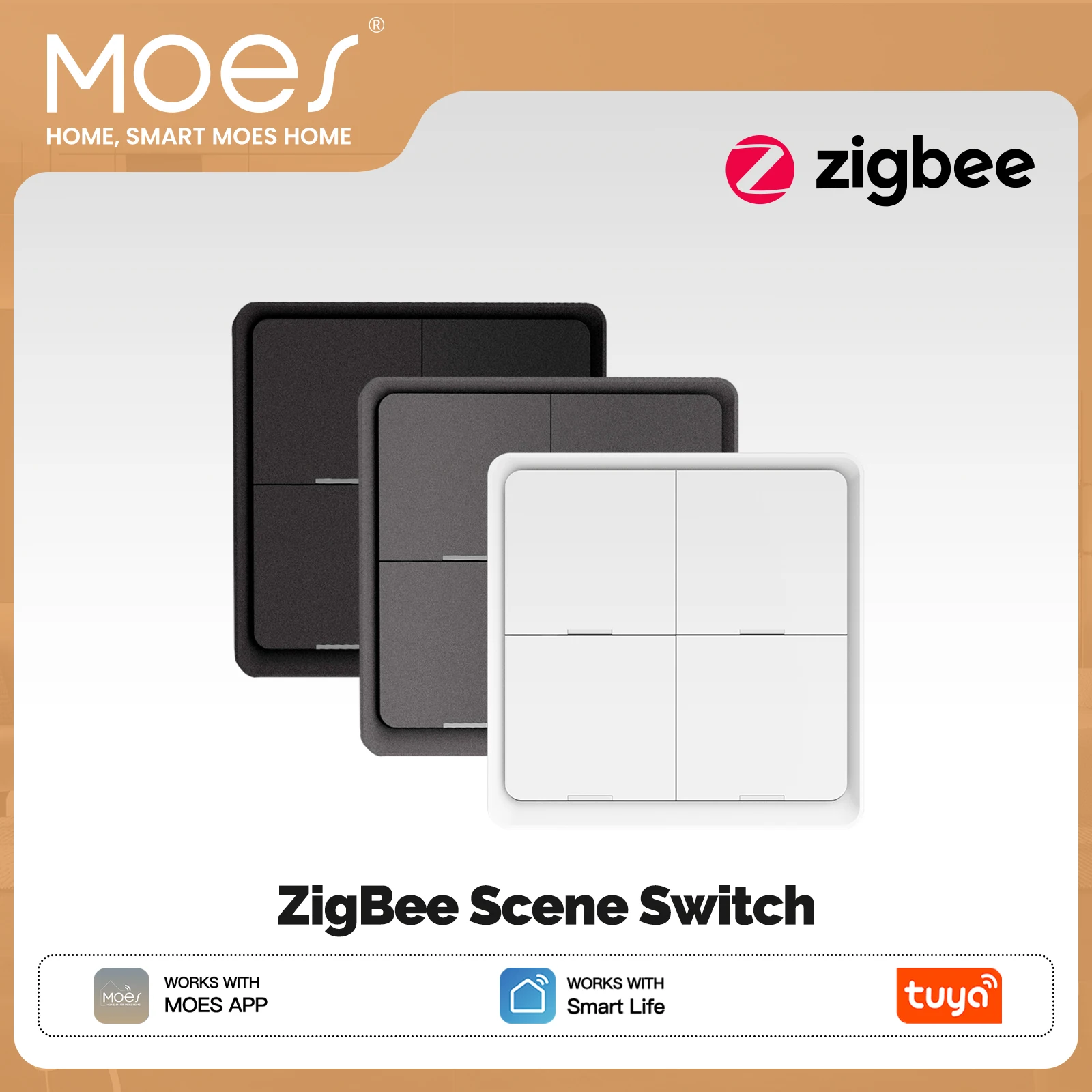 MOES ZigBee Wireless 12 Scene Switch Tuya Smart 4 Gang Push Button Controller Remote Control Switch For Automation Scenarios