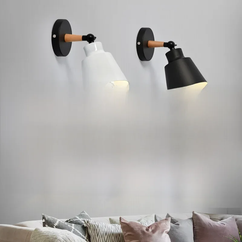 Nordique en bois massif chambre applique moderne minimaliste Macaron mur LED lampe créative salon couloir chevet applique
