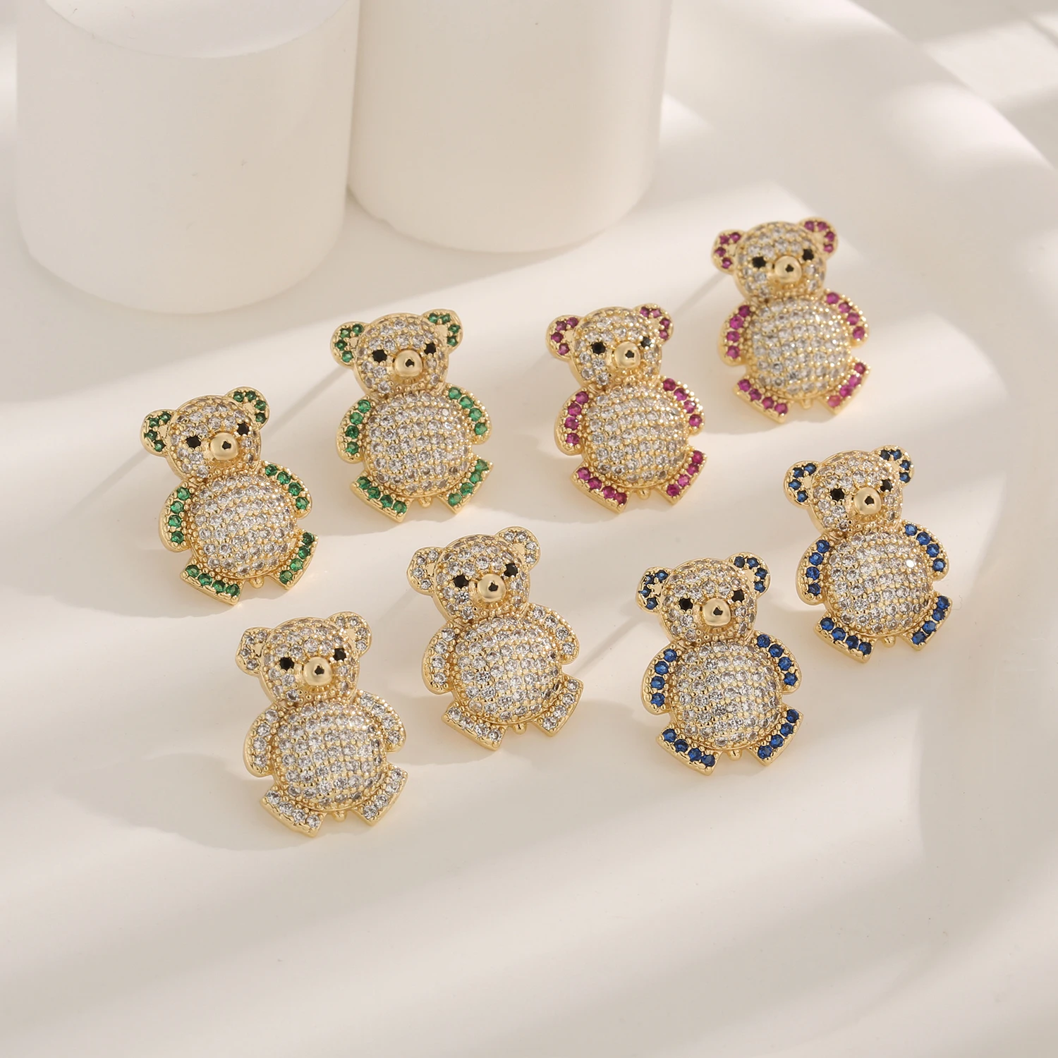 Original Chubby Bear Earrings in Four Colors Zircon Copper Material Teddy Bear Jewelry Gift Earrings for Friends Wholesale