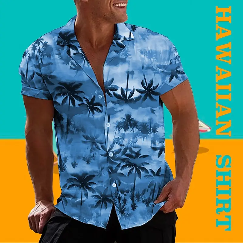 Men\'s shirt Hawaiian shirt gradient coconut pattern print rainbow casual short sleeved button clothing tropical fashion soft