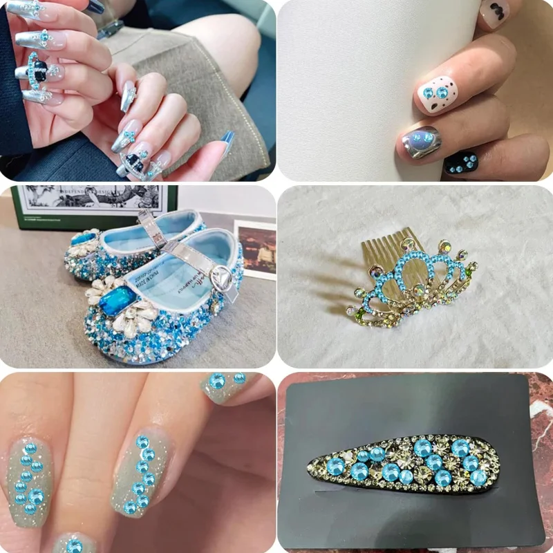 Rigta Aquamarine Nail Art Non Hotfix Rhinestones SS10-SS20 Loose Rhinestone Glass Crystal DIY for Bags Shoes Decorations 1440pcs