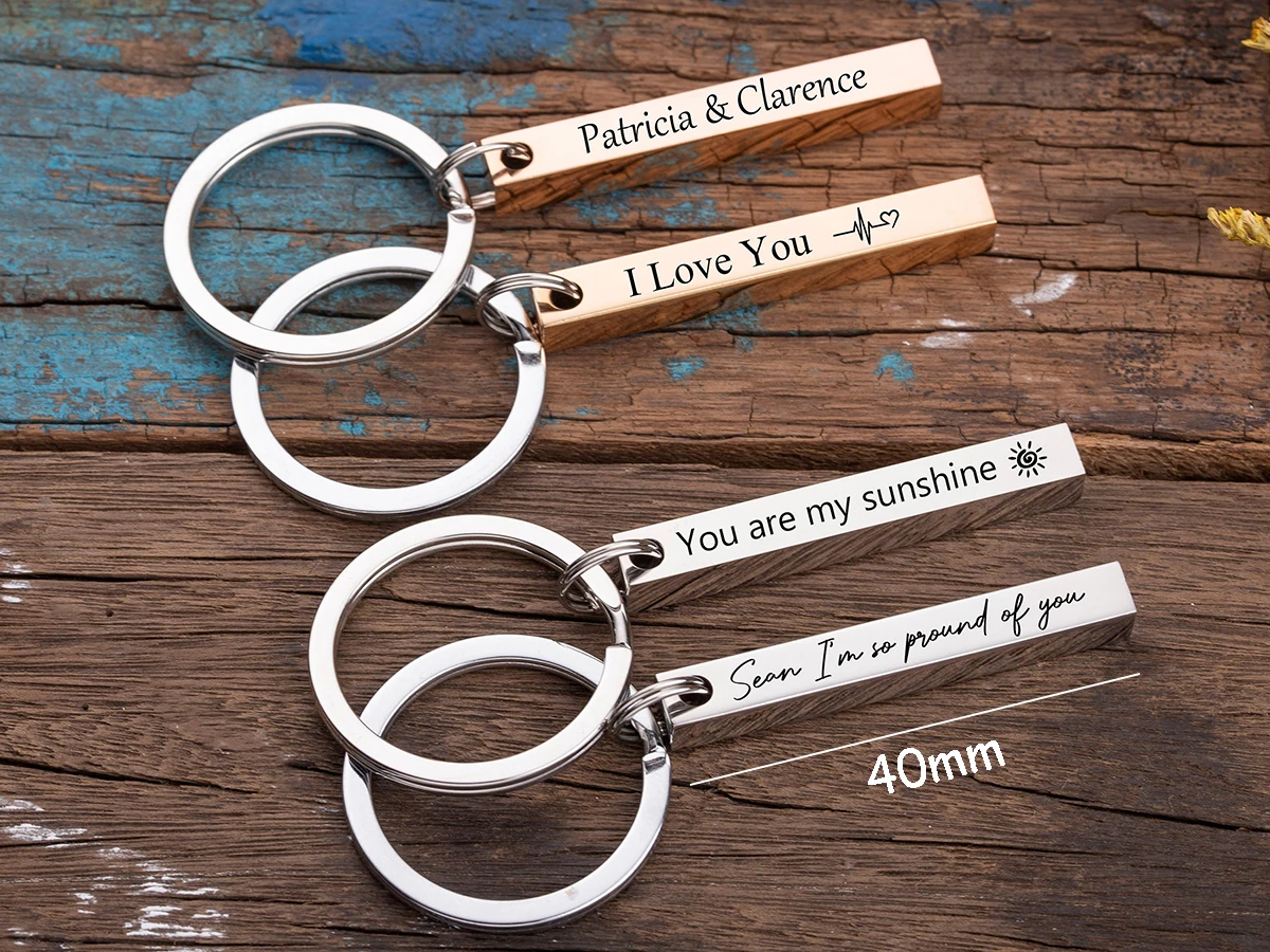 Custom Text Name Keychain for Women Men Stainless Steel Bar Keyring Jewelry Personalized Phone Number Car Key Chain Family Gifts