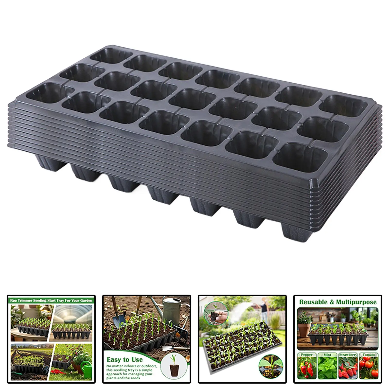 10 Pieces Nursery Seedling Trays Multifunctional Portable Microgreens Trays Growing Trays with Holes 21 Holes Reusable