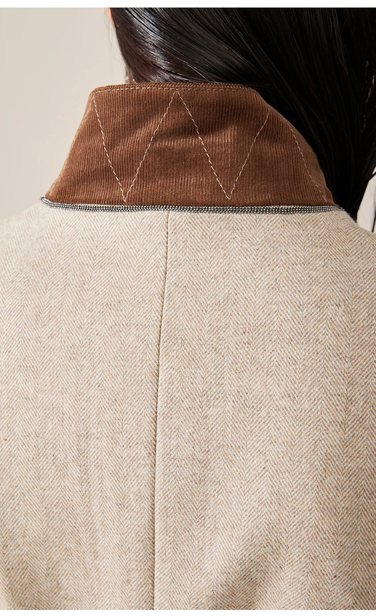 KX7523378 Luxuriöse Damenweste aus Wollmischung mit Taschen, elegante, minimalistische, ärmellose Jacke – Detail 5