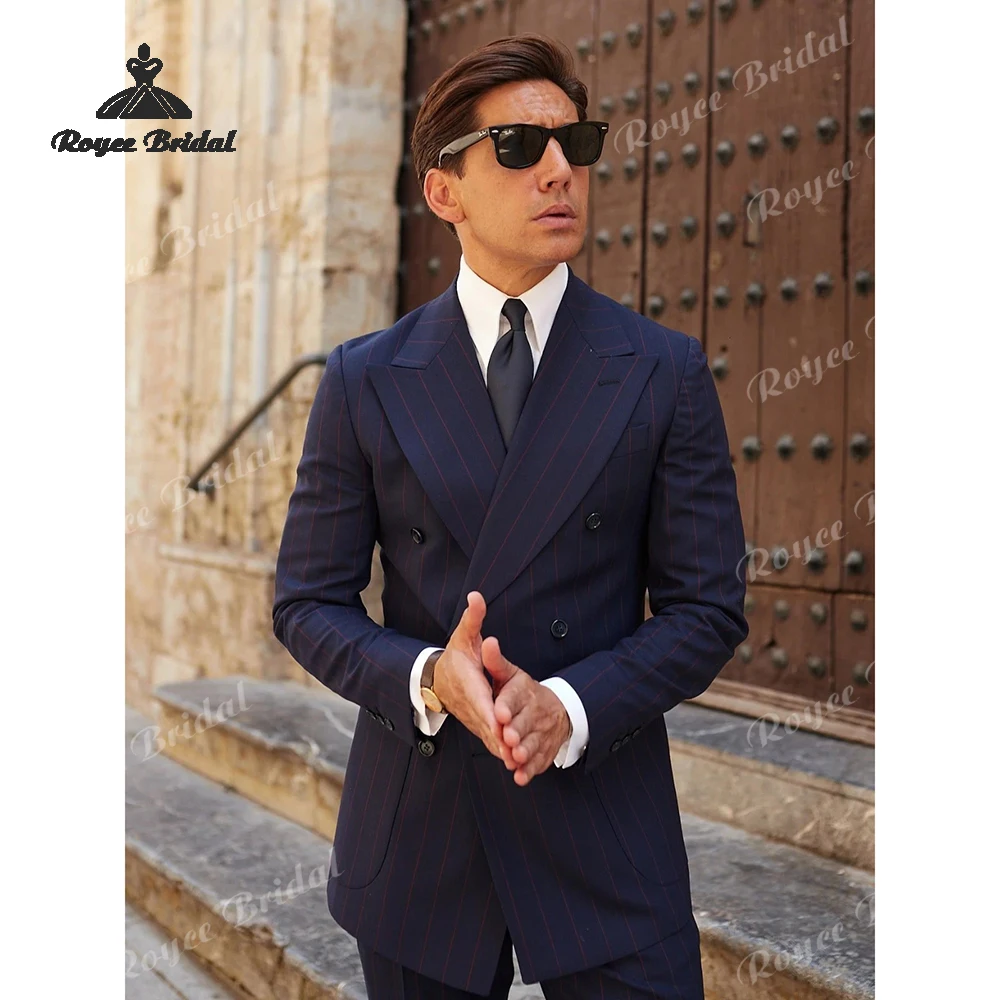

Striped Peak Lapel Men's Suit Wedding 2026 Two Piece Evening Double Breasted Business Suit Customized trajes para hombre