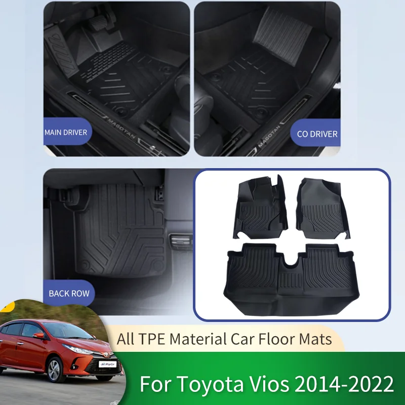 Car Waterproof Non-slip Floor Mats Full Surround Protective Liner Foot Pads Carpet for Toyota Vios Yaris Sedan XP150 2014~2022