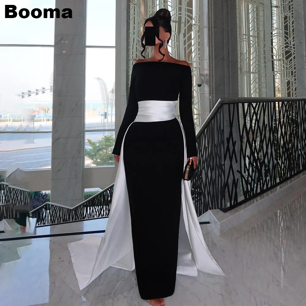 

Booma Elegant Mermaid Evening Dresses Boat Neck Long Sleeves Formal Party Gowns for Women Prom Dresses with Train Customized