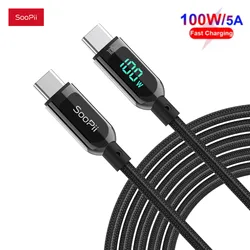 SooPii 100W 5A Type C Cable LED Display USB C to USB C Cable Fast Charging For Smart Phones MacBook Type-C Charging Cable