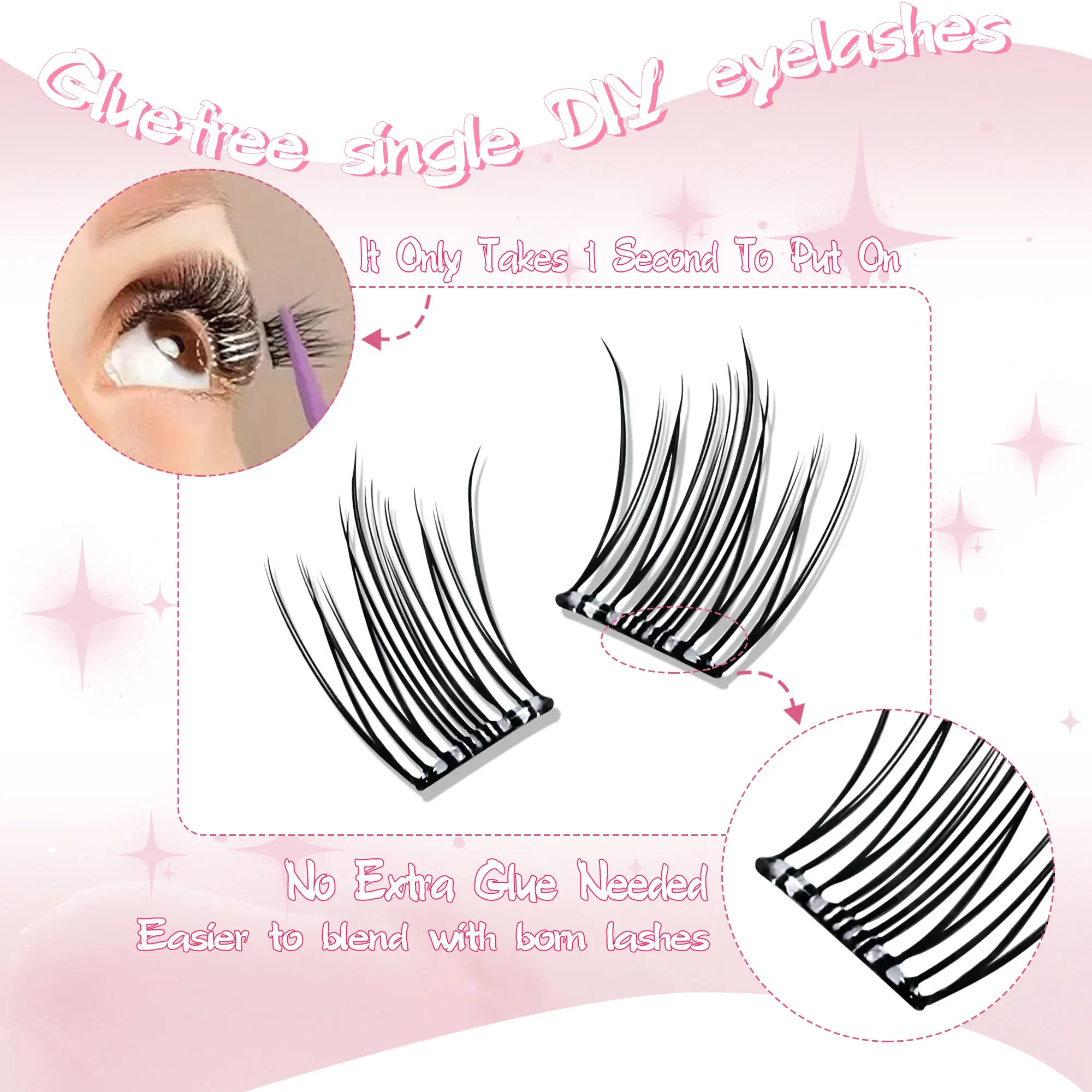 36 clusters - Glue-free Camellia Korean false eyelashes, self-adhesive DIY false eyelashes, cat eyes, anime shape, natural and f