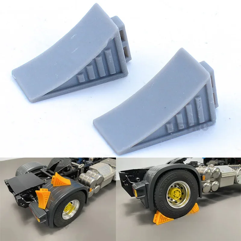 2 stuks RC Truck Model Auto Skid Wheel Chock voor 1/14 Tamiya SCANIA 770S R620 VOLVO BENZ Arocs MAN TGX LESU Auto Accessoires - afbeelding 2