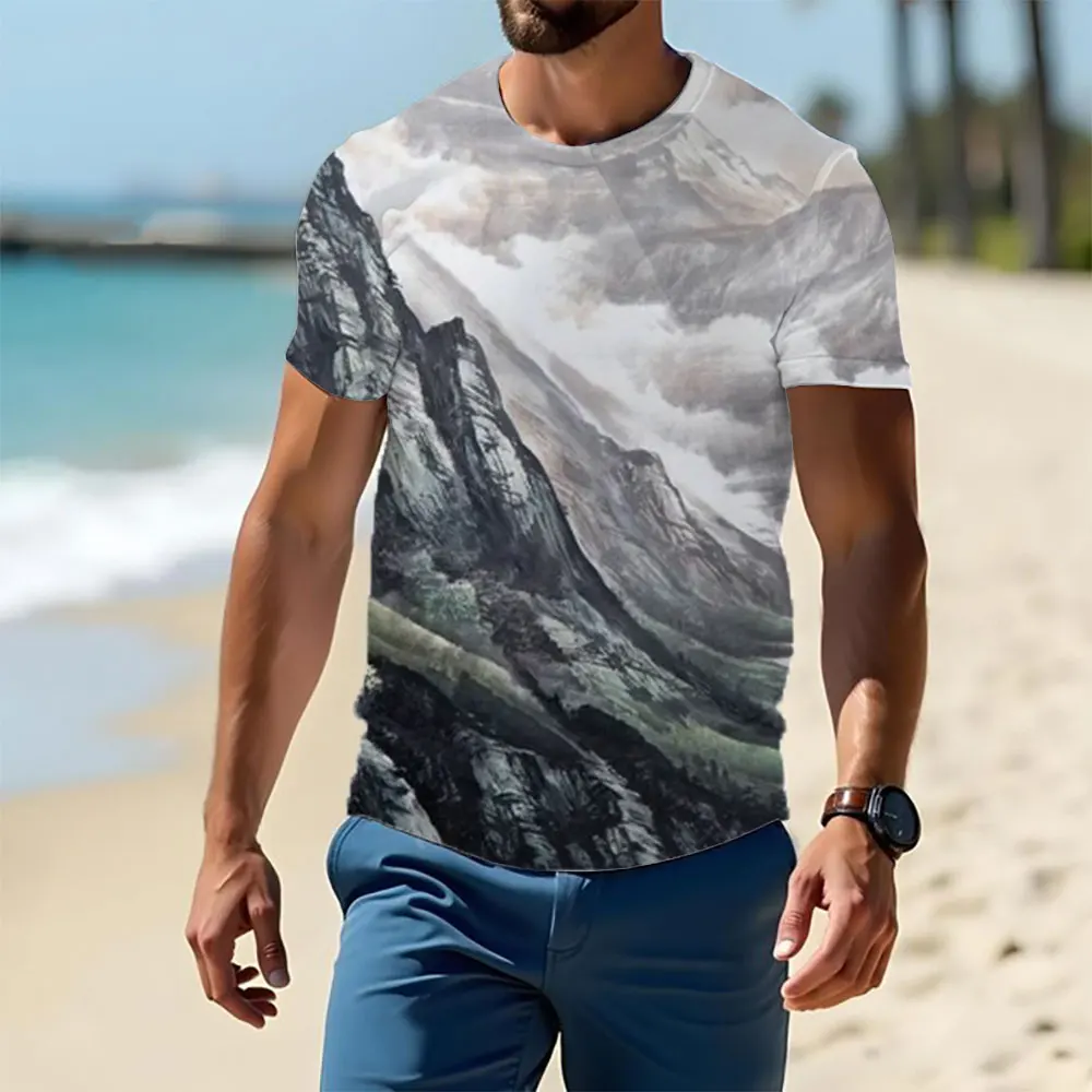 Fashionable Men's T-shirts, Polyester Stretch Fabric, Street Casual O Neck Pullovers, Summer Trendy All-match Plus Size Menswear