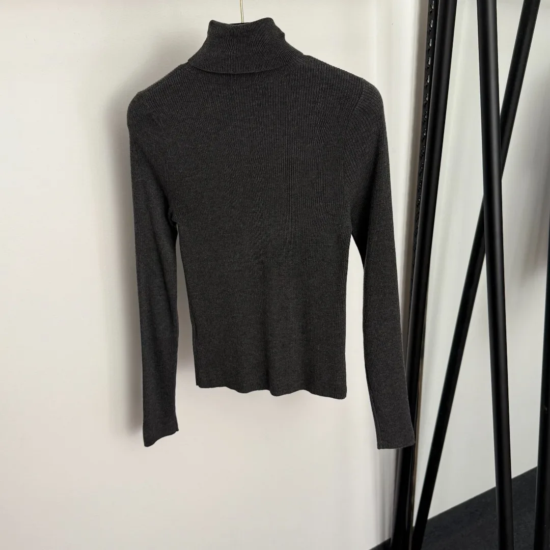 

25 Autumn/Winter New High Collar Knitted Bottom Shirt for Women's Trendy Casual Long Sleeve Slimming T-shirt