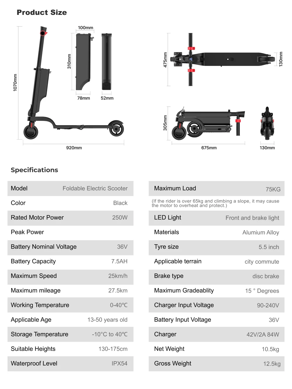 HX X6 350W 25km/h 36V 7,5Ah Elektroroller 5,5'' E-Scooter für den täglichen Arbeitsweg mit herausnehmbarem Akku, faltbarer Rucksack-E-Scooter – Detail 13