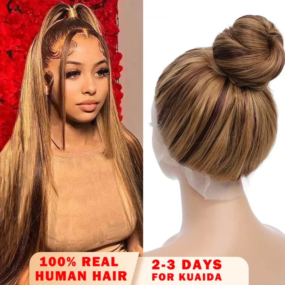 4/27 Выделите парик из человеческих волос 360 Full HD Прозрачные кружевные фронтальные парики 40-дюймовый коричневый Ombre Bone Прямой парик из человеческих волос для женщин