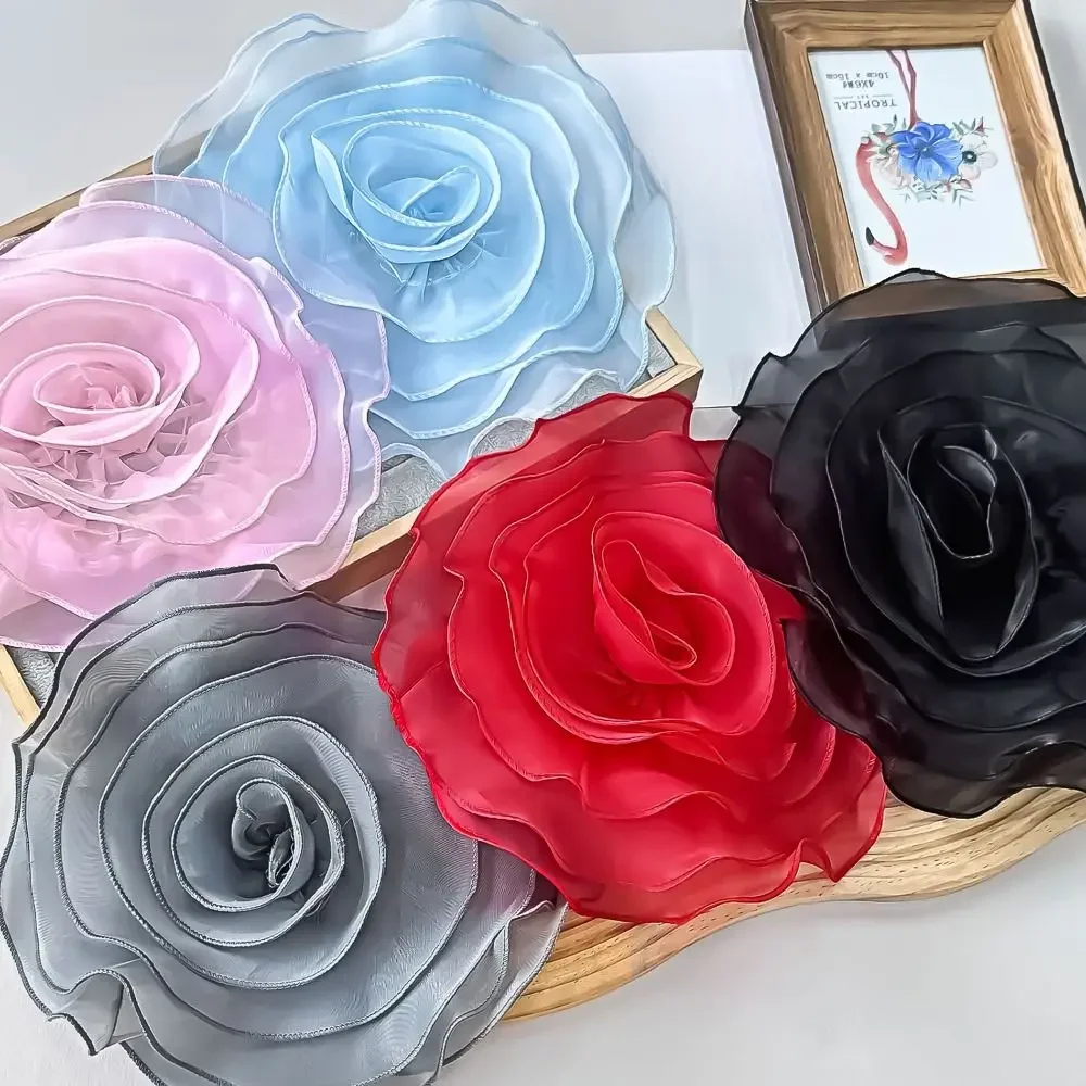 27CM 3D tkanina z organzy sztuczne kwiaty róży łatka na klatkę piersiową kwiat suknia ślubna dekolt aplikacja do szycia — zdjęcie 2