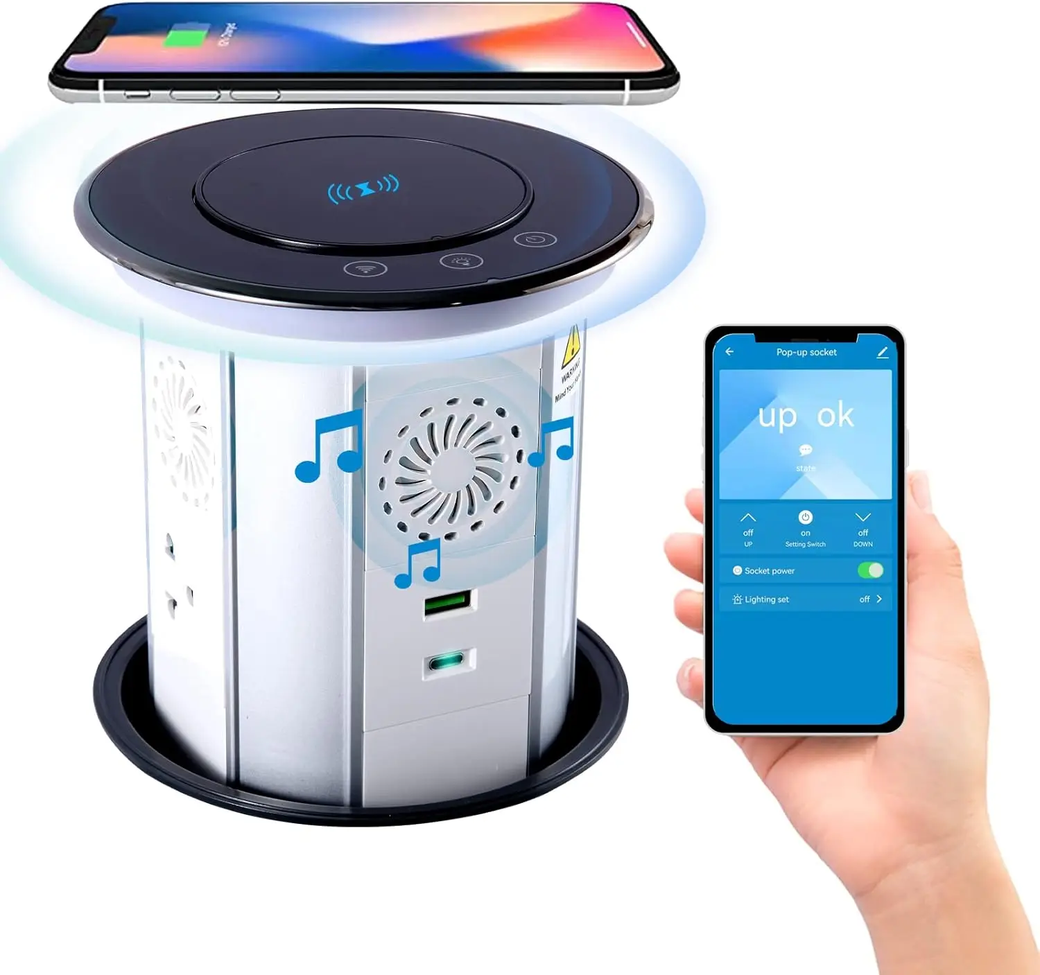 

Tuya Pop up Outlet for Countertop with Mobile APP Remote Control,Pop Up Outlet with 15W Wireless Charger,Max 20W Power Delivery